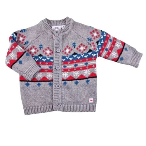 Gilet La Compagnie des Petits 6 mois – Jacquard gris et coloré