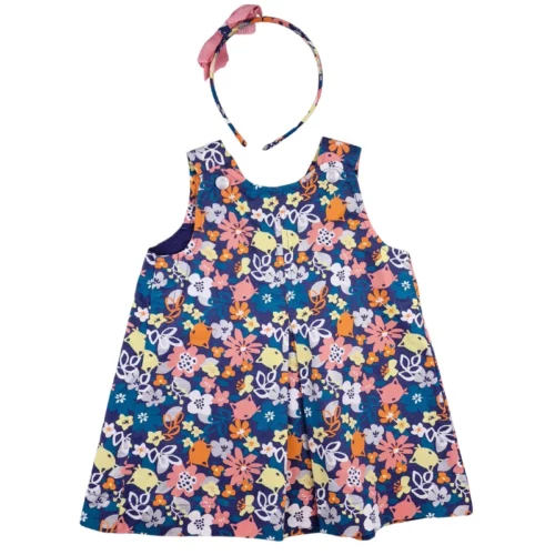 Robe Sergent Major 9 mois – Bleu motif fleuri