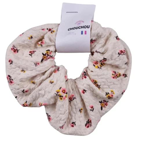 Chouchou upcyclé – Tissu fleuri écru Zara