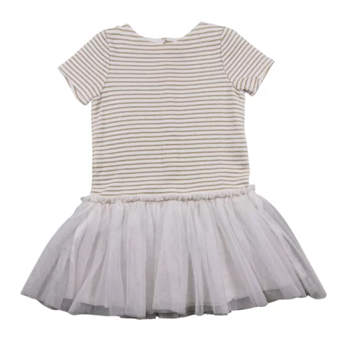 Robe Petit Bateau 3 ans – Rayures dorées et tulle beige