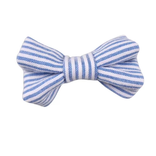 Barrette upcyclée – Nœud rayures bleu et blanc