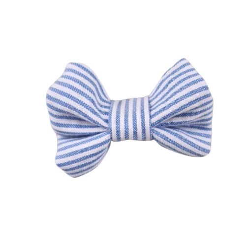 Barrette upcyclée – Nœud rayures bleu et blanc