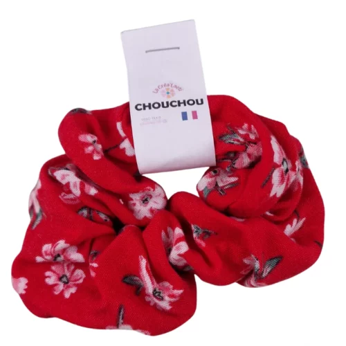Chouchou upcyclé – Tissu fleuri rouge