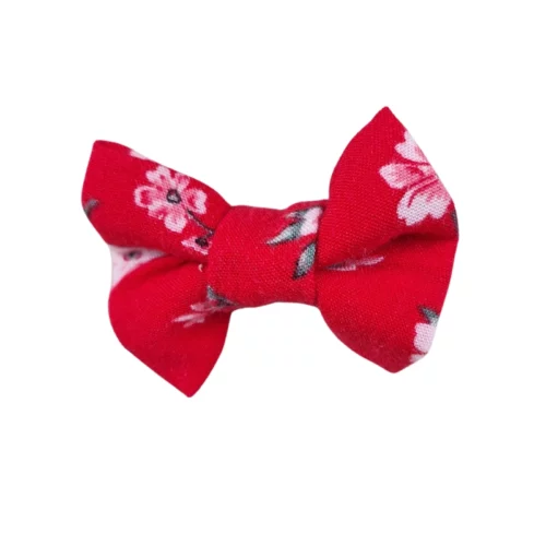 Barrette upcyclée – Nœud fleuri rouge