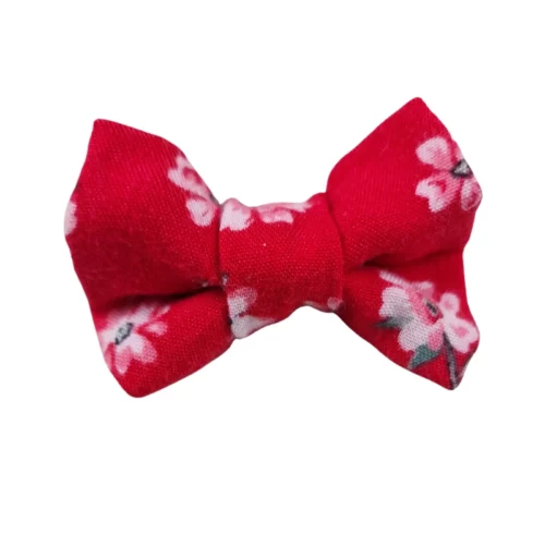 Barrette upcyclée – Nœud fleuri rouge
