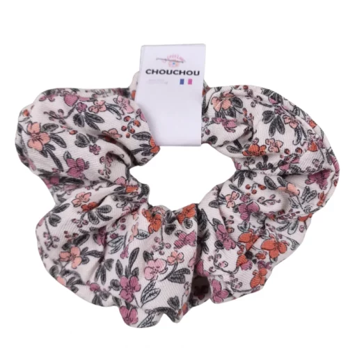 Chouchou upcyclé – Tissu fleuri écru