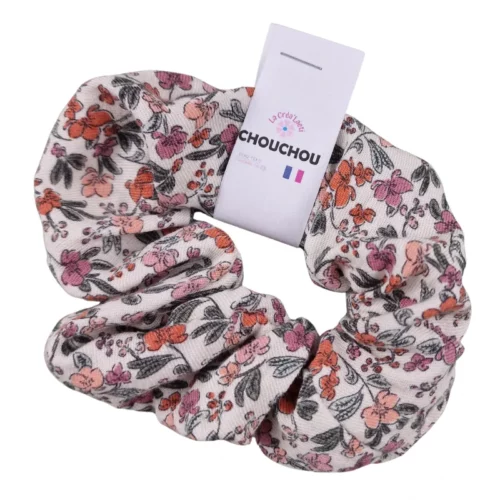 Chouchou upcyclé – Tissu fleuri écru