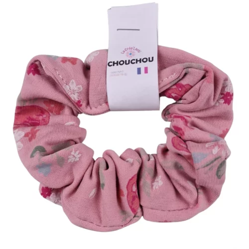 Chouchou upcyclé – Tissu fleuri rose Petit Bateau