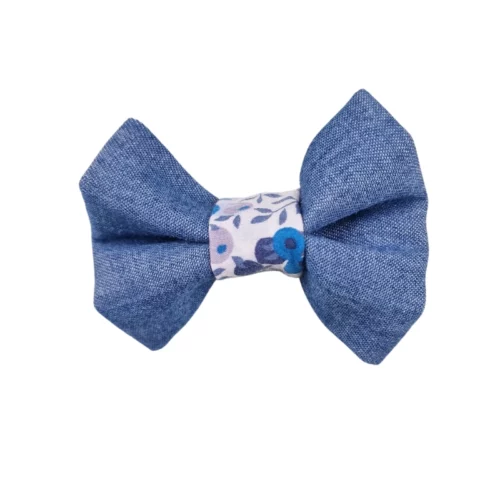 Barrette upcyclée – Nœud en jean souple et liberty Jacadi bleu