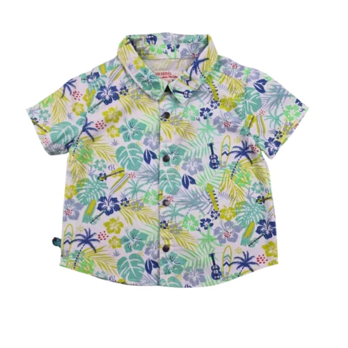 Chemise DPAM 6 mois – Blanc imprimé tropical