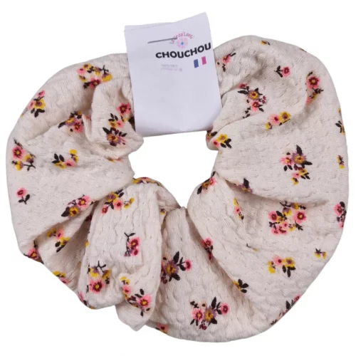 Chouchou upcyclé – Tissu fleuri écru Zara