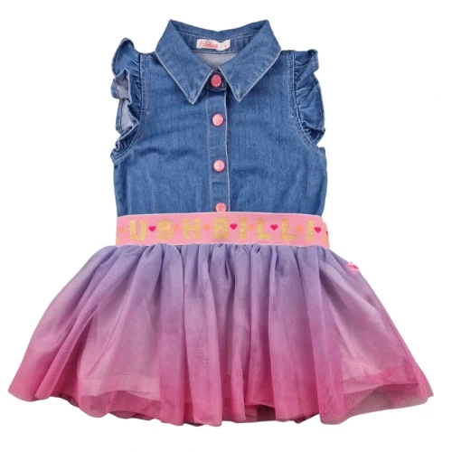 Robe Billieblush 2 ans – Denim volants et tulle dégradé rose/parme