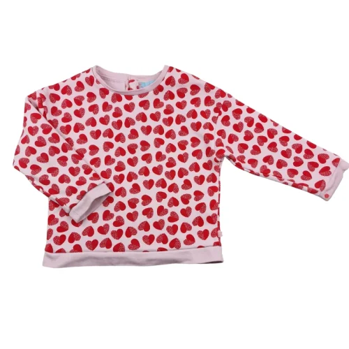 Sweat Obaibi 24 mois – Blanc imprimé cœurs rouges