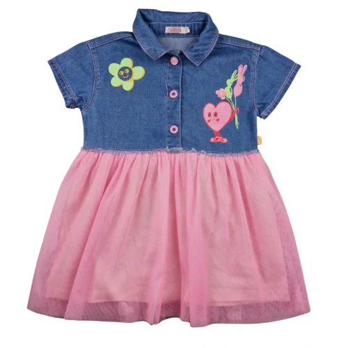 Robe Billieblush 2 ans – Denim et tulle rose motifs fantaisie
