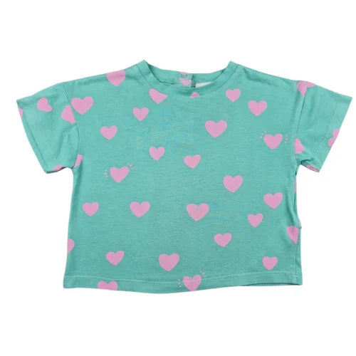 T-shirt TAO 18 mois – Vert et cœurs roses