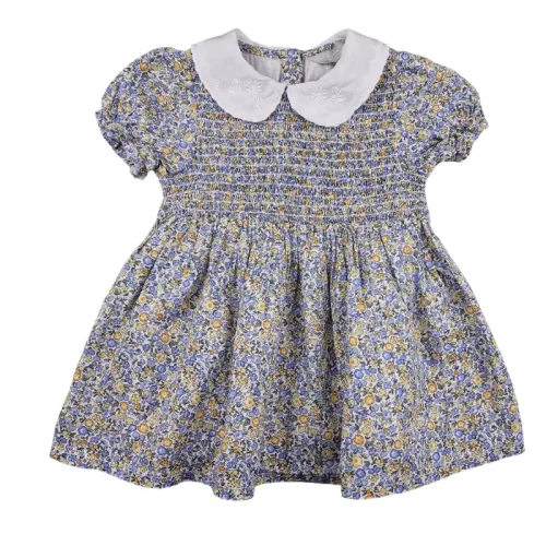 Robe Primark 9/12 mois – Fleurie bleu avec col Claudine