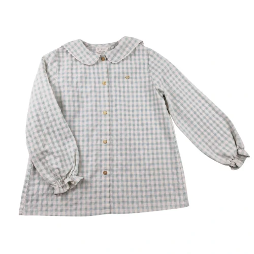 Blouse Mi Canesú 8 ans – Vert d’eau à carreaux