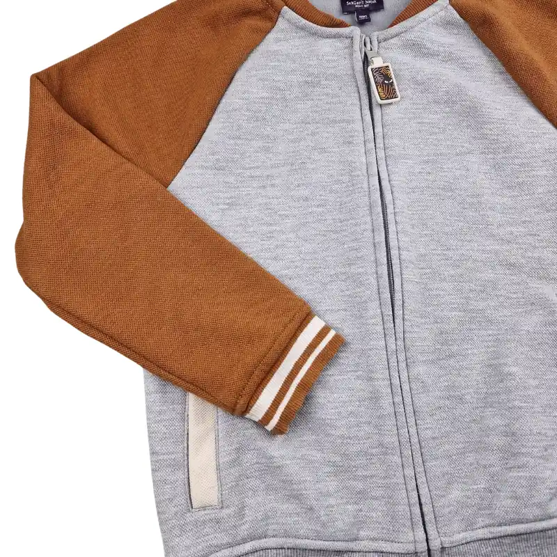 Gilet zippé Sergent Major 8 ans – Gris chiné et camel – Image 2