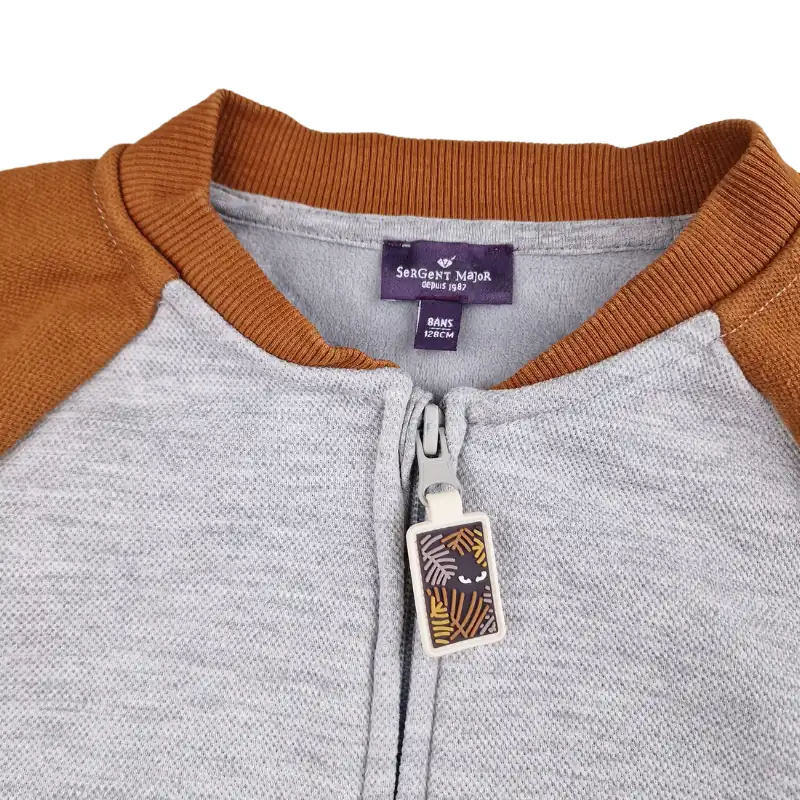 Gilet zippé Sergent Major 8 ans – Gris chiné et camel – Image 4