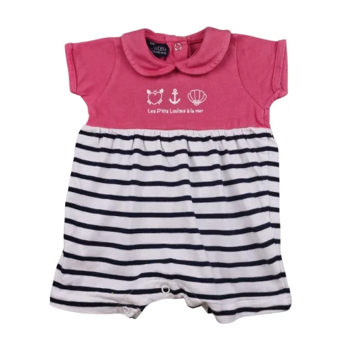 Combishort Hublot 6 mois – Rose et rayé marin