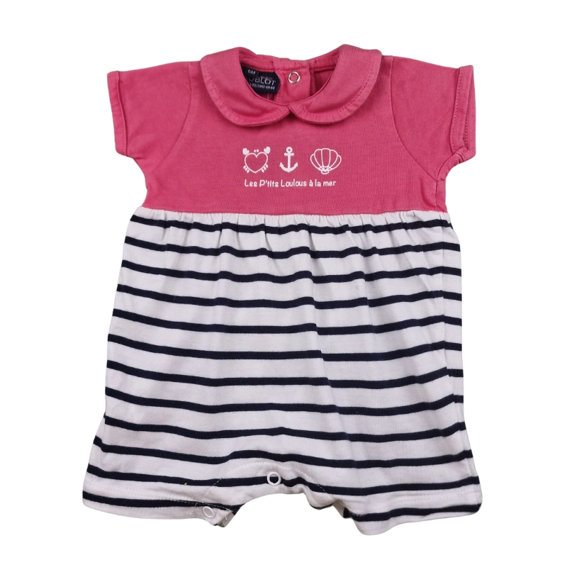 Combishort Hublot 6 mois – Rose et rayé marin