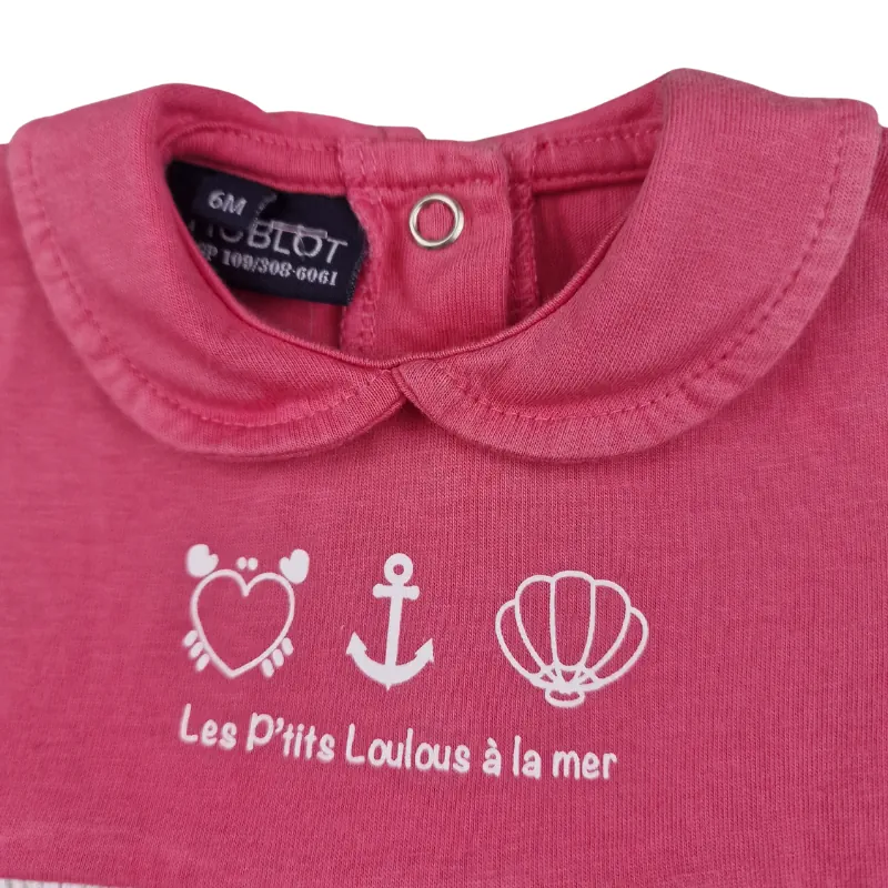 Combishort Hublot 6 mois – Rose et rayé marin – Image 2