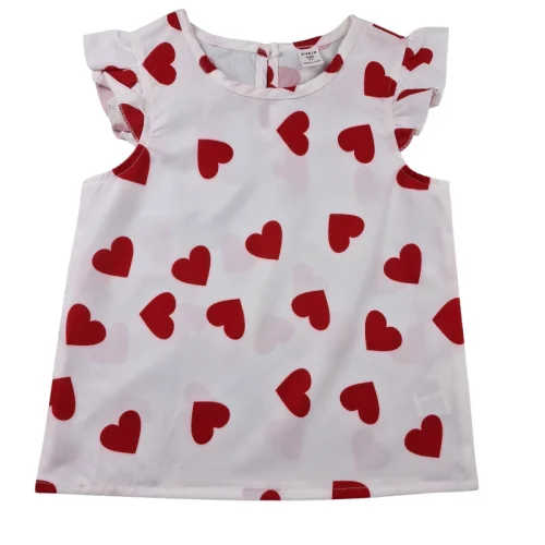 Blouse Shein 7 ans – Blanche à cœurs rouges