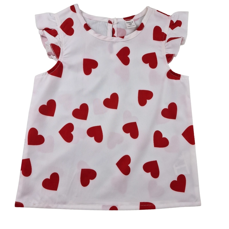 Blouse Shein 7 ans – Blanche à cœurs rouges