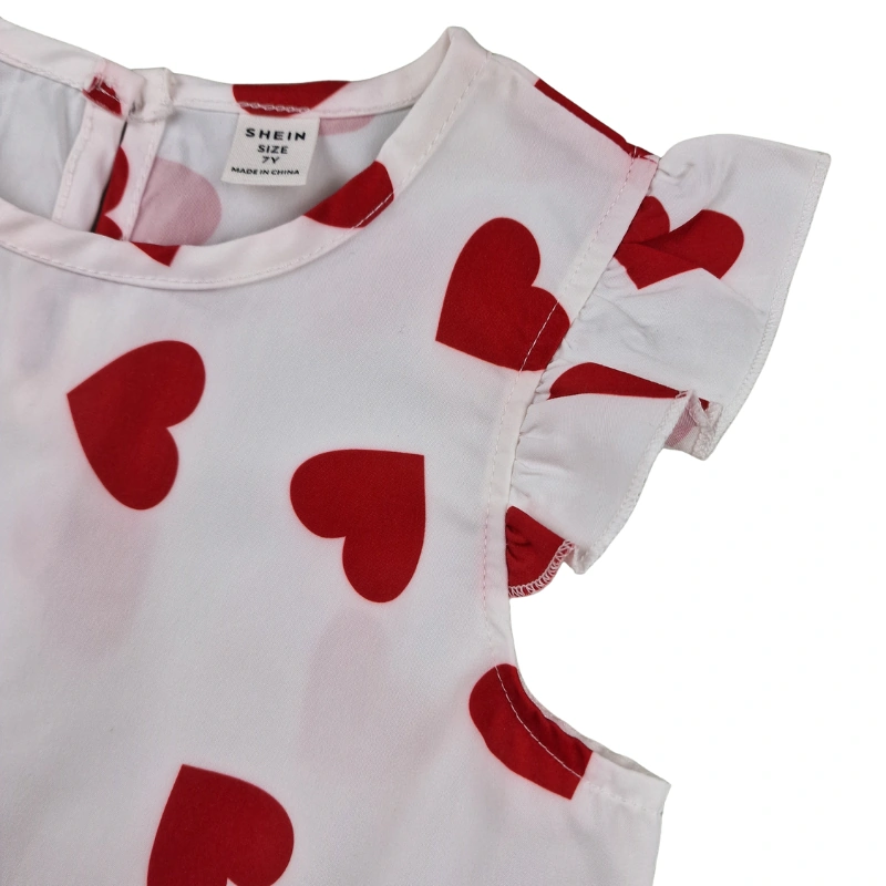Blouse Shein 7 ans – Blanche à cœurs rouges – Image 2