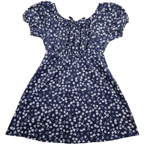 Robe Sans marque 5 ans – Bleu marine à petites fleurs blanches