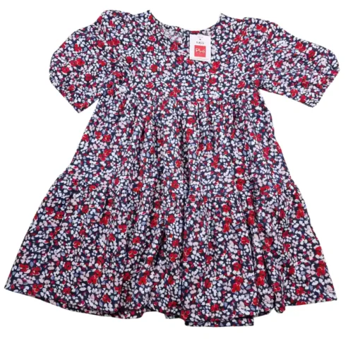 Robe Plus Collection 5 ans – Marine à fleurs rouges et blanches