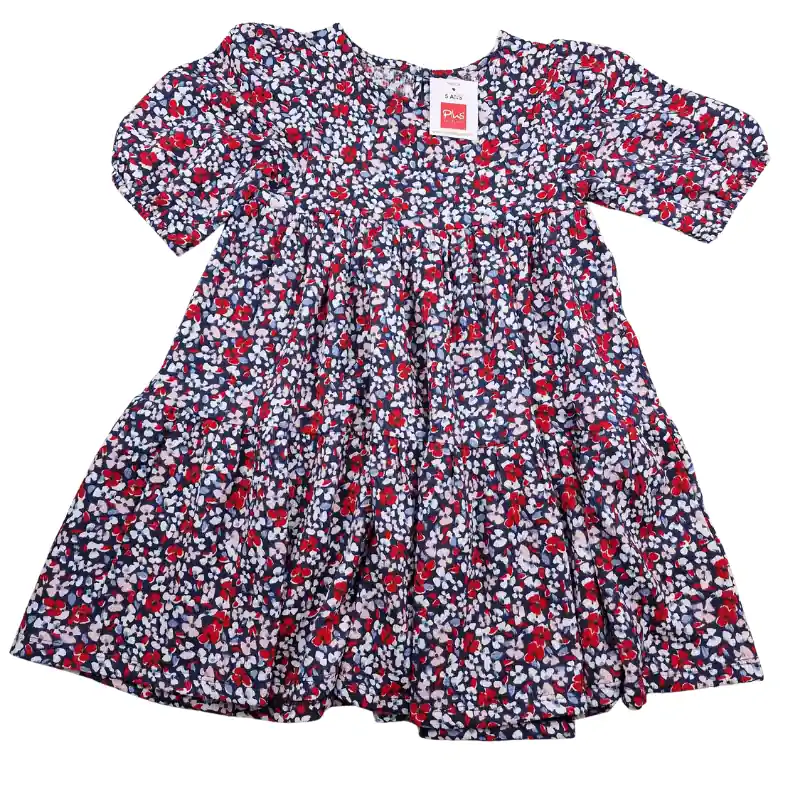Robe Plus Collection 5 ans – Marine à fleurs rouges et blanches