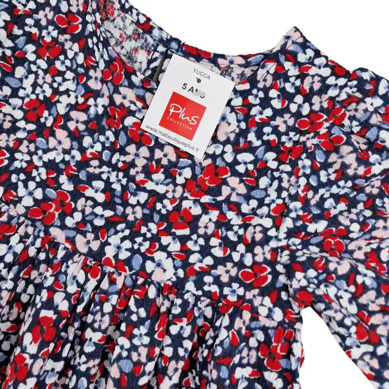 Robe Plus Collection 5 ans – Marine à fleurs rouges et blanches – Image 2