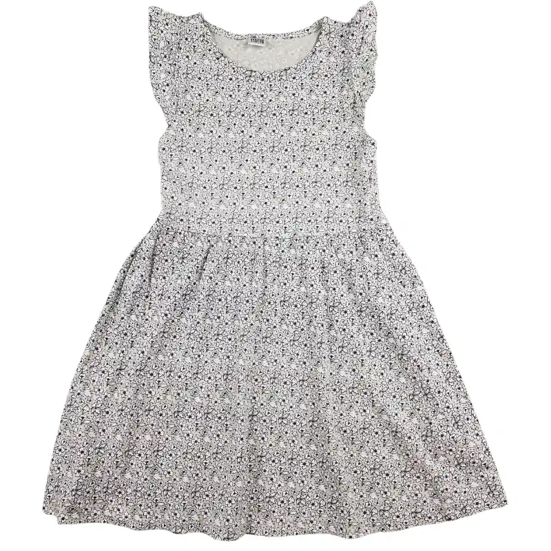 Robe Sans marque 5/6 ans – Fond vert à fleurs blanches et noires